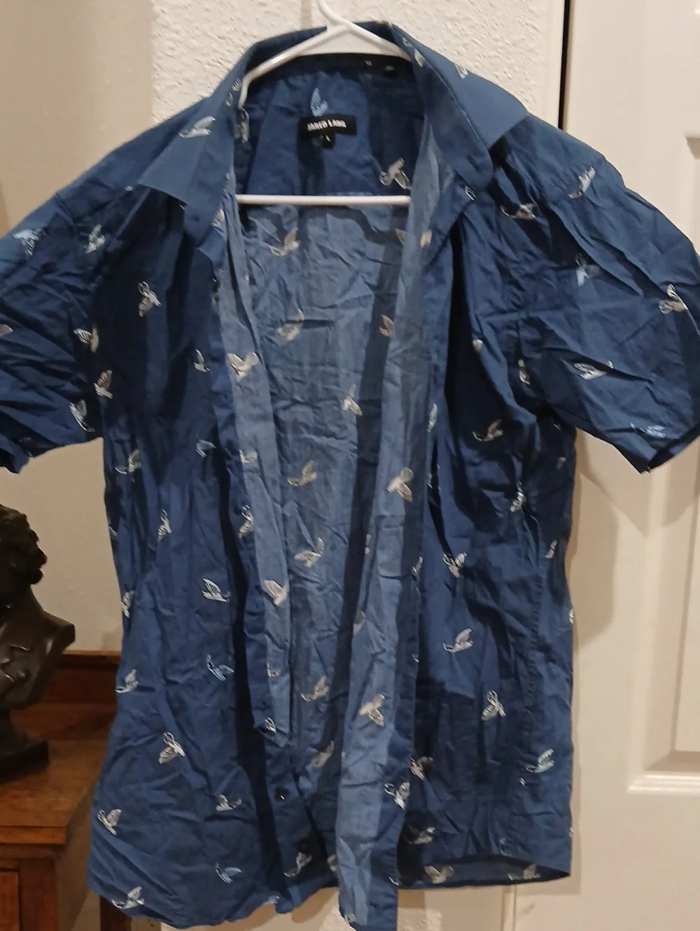 Men's Navy Short-Sleeve Printed Shirt Jacket